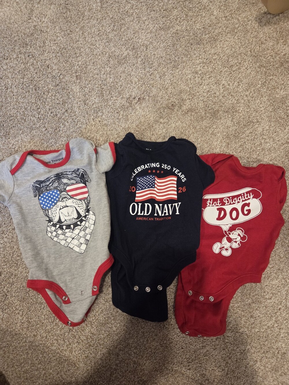 Baby Americana 3-Piece Bodysuit Lot (Old Navy, Disney, Tiny Trooper) – 3-6M